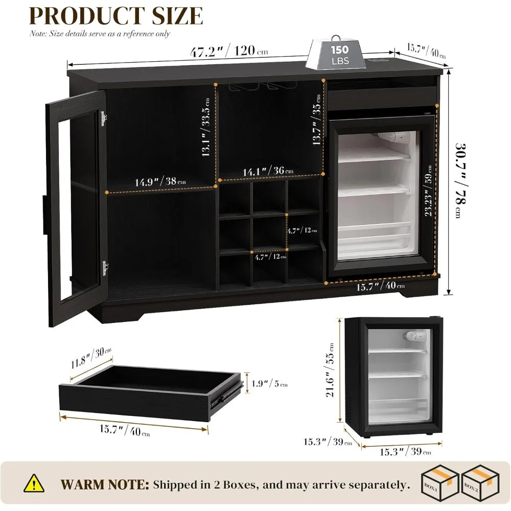 Integrated Wine And Liquor Cabinet With Built In Mini Fridge
