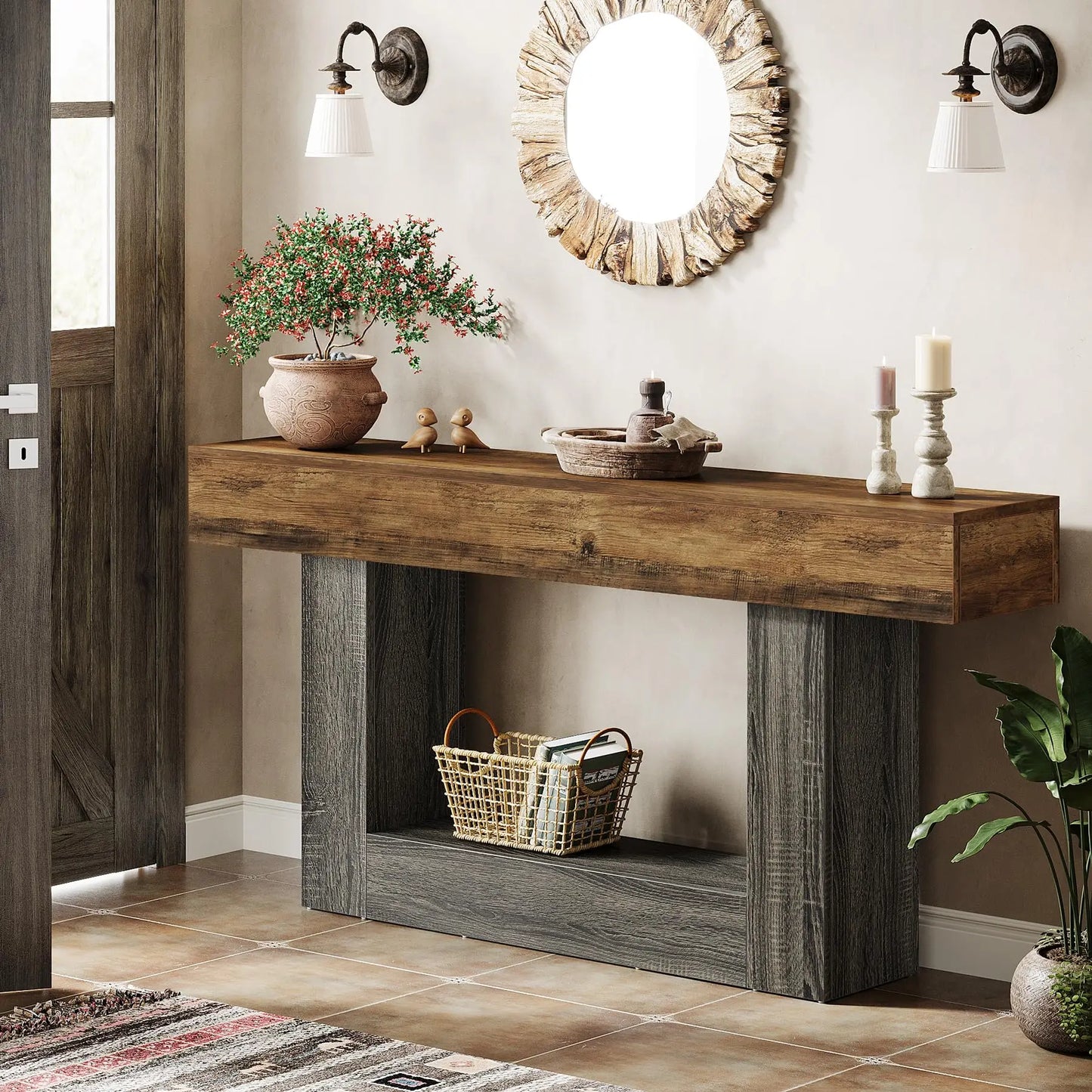 Tribesigns Farmhouse 2-Tier Console Table Entryway With U-Shaped Base