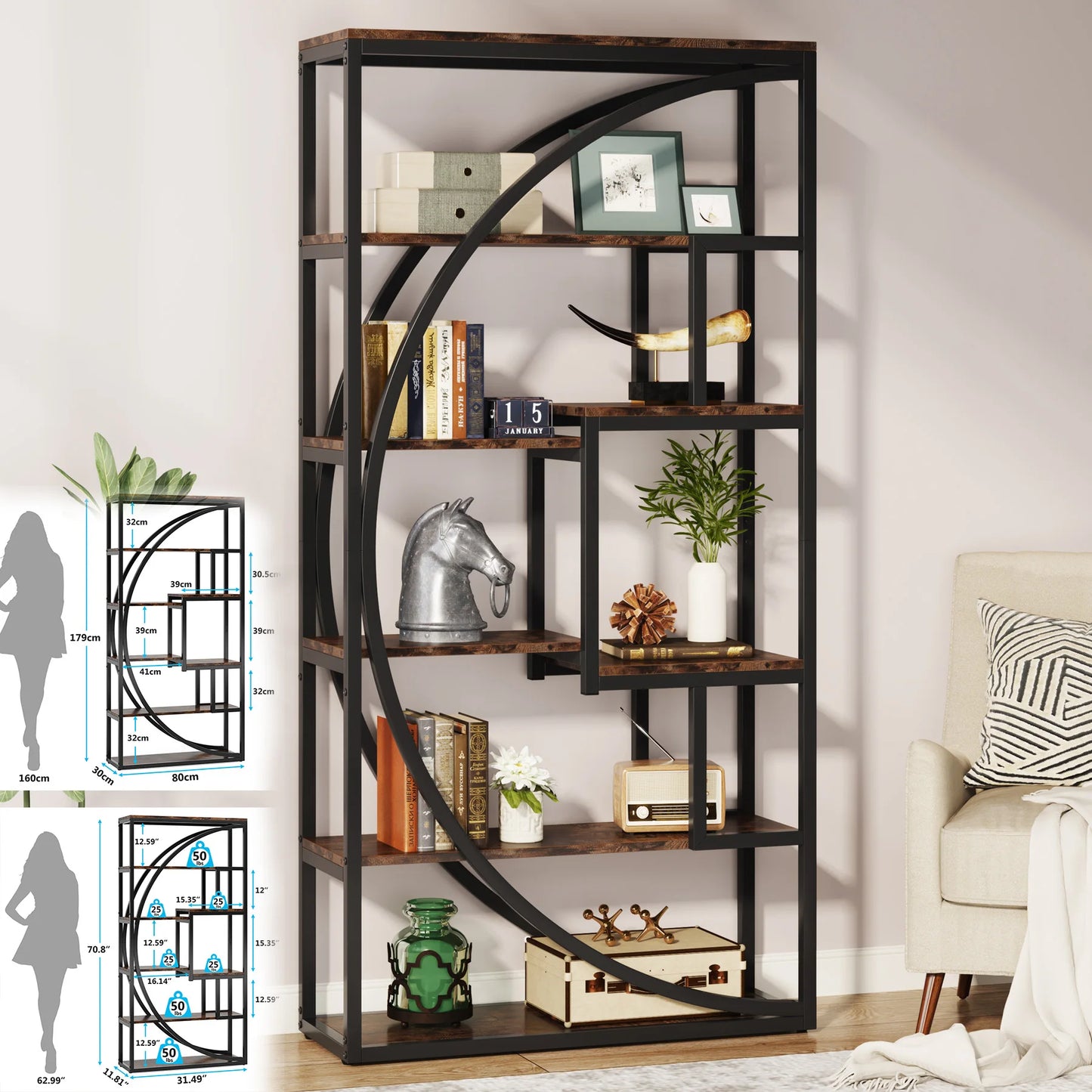 Tribesigns Industrial 5 Tier Etagere Bookcase Freestanding Storage Shelves