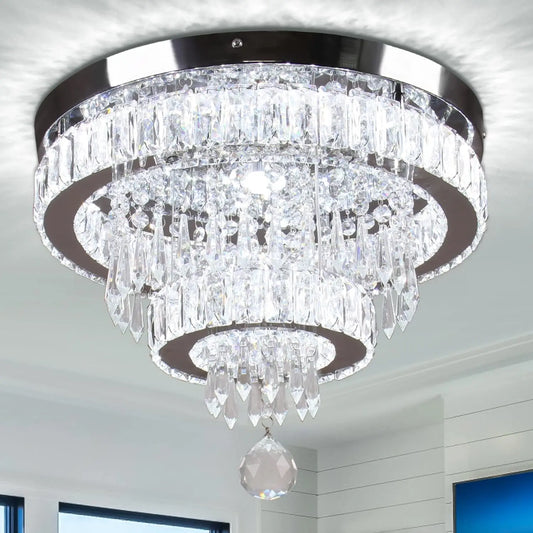 FRIXCHUR Crystal Ring Chandelier Two Ring Ceiling Light 6500K