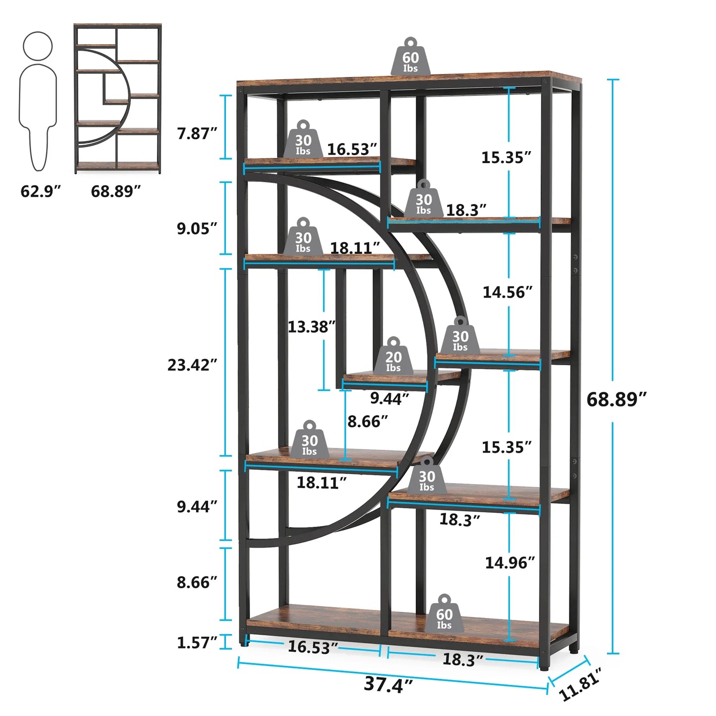 Tribesigns Industrial 5 Tier Etagere Bookcase Freestanding Storage Shelves