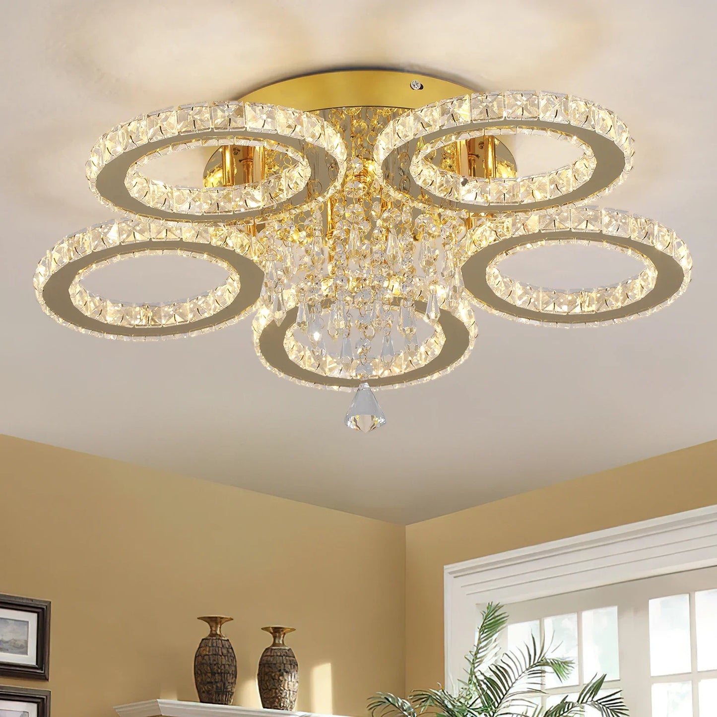 VETRULUS Crystal LED Ceiling Light Chandelier For Living Room