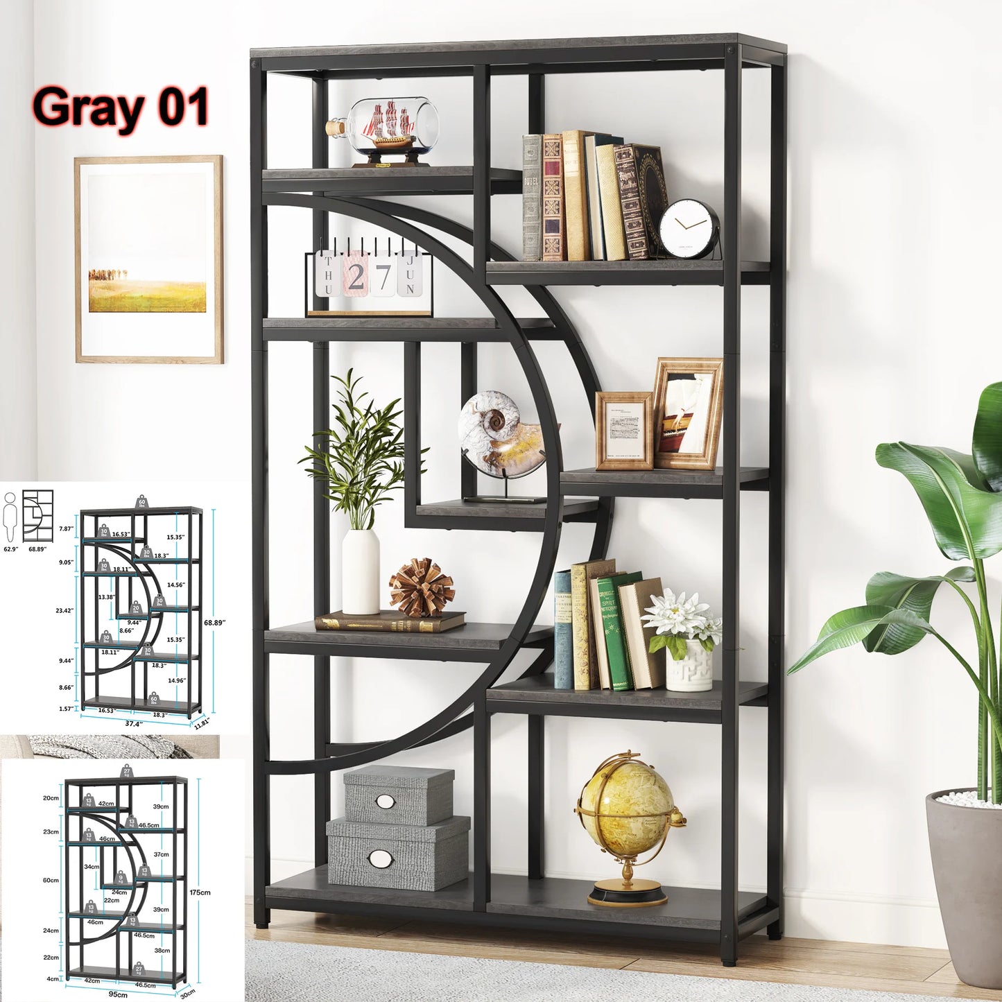 Tribesigns Industrial 5 Tier Etagere Bookcase Freestanding Storage Shelves
