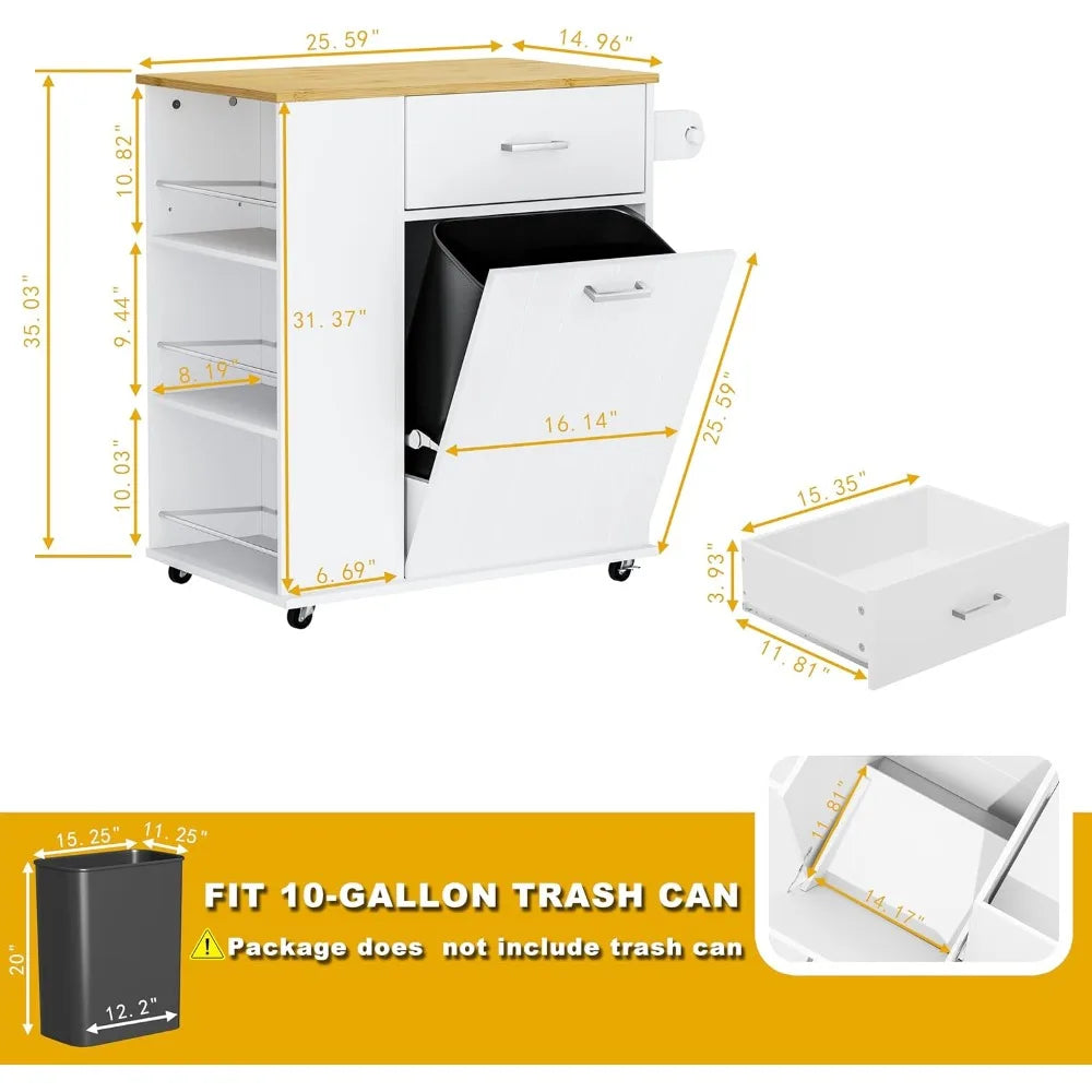 DAFIFY Rolling Kitchen Island On Wheels With Trash Can Storage