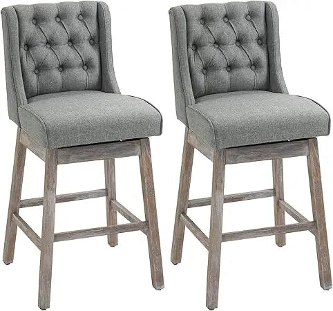 MKDK Modern Linen Bar Stools Set Of 2 Swivel Seats