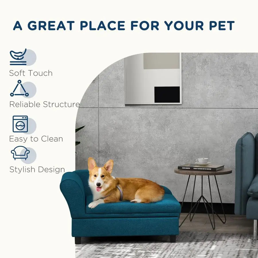 Pet Sofa Dog Couch Elevated Bed With Hidden Storage Cushion