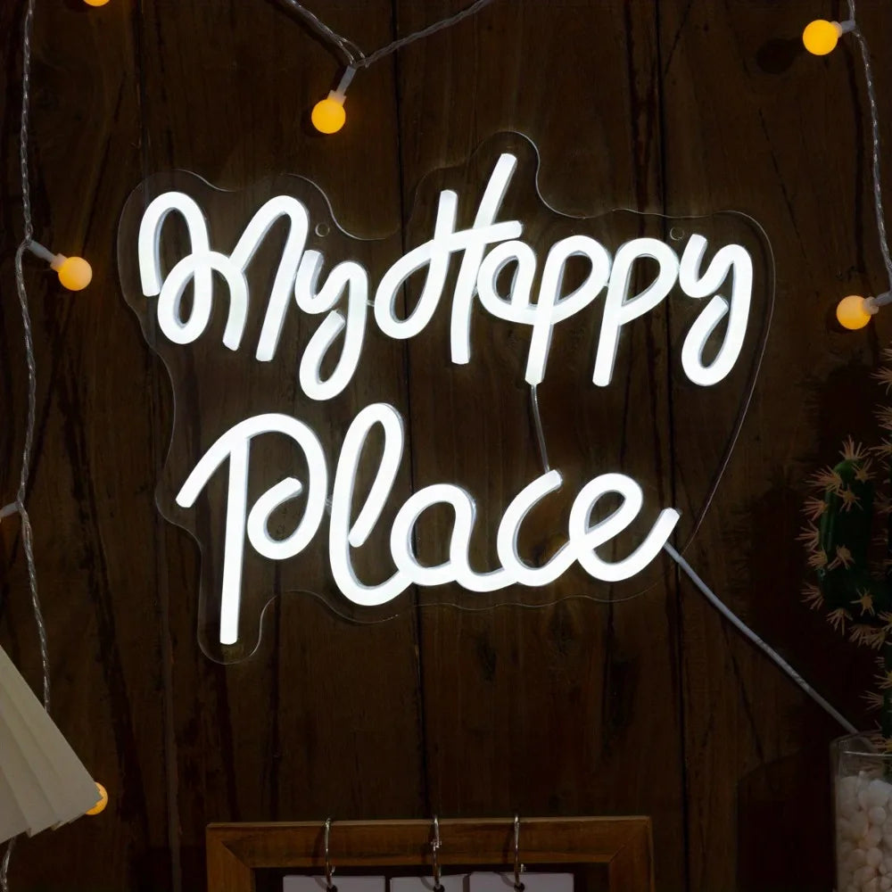 My Happy Place Neon Sign For Bedrooms And Party Decor