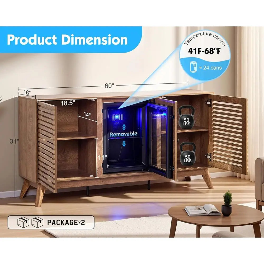 LZJV Beverage And Wine Storage Cabinet With BuiltIn Mini Fridge