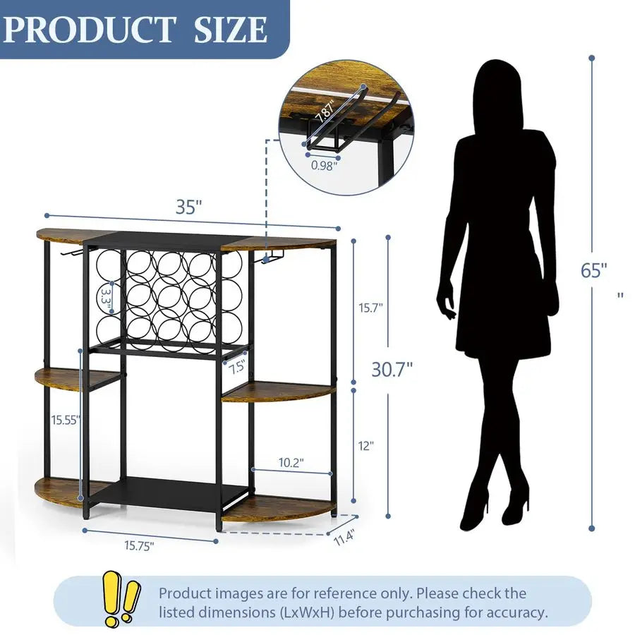 Wine Bar Cabinet With LED Lights Mini Rack Glass Holder