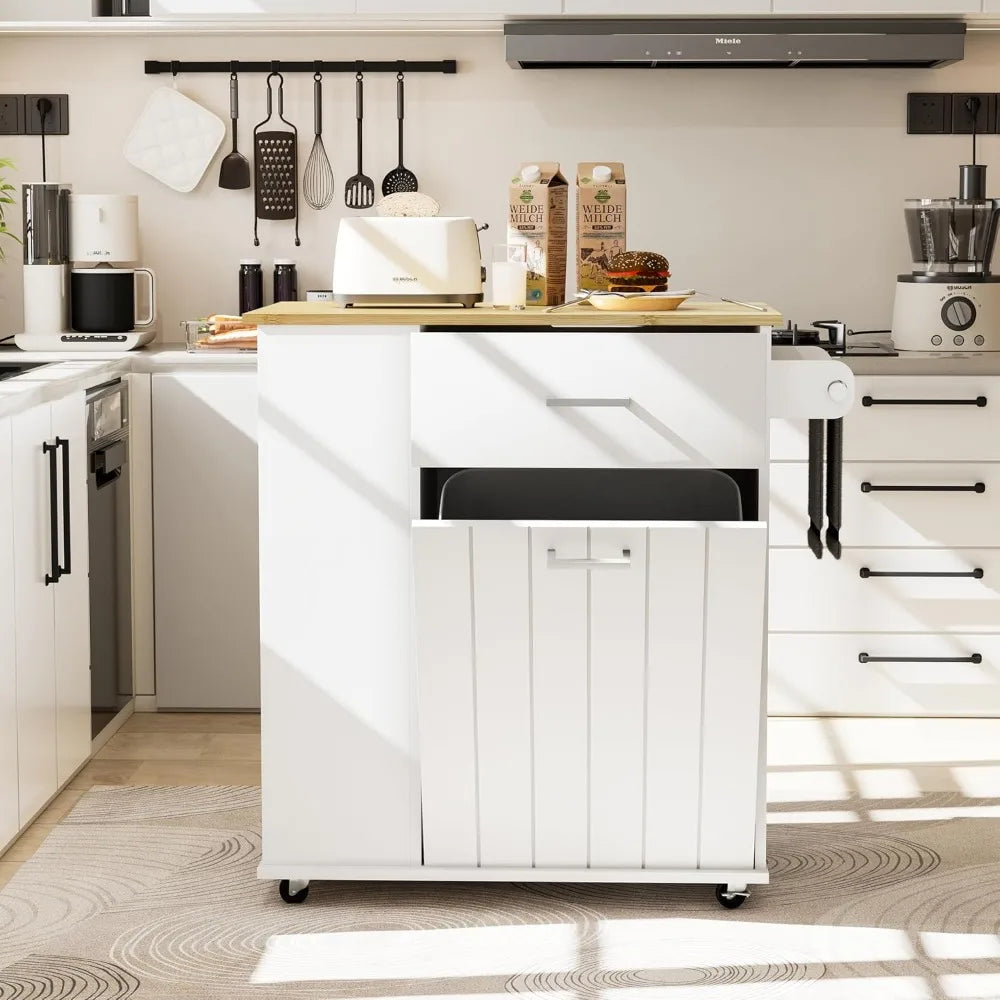 DAFIFY Rolling Kitchen Island On Wheels With Trash Can Storage
