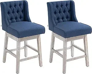 MKDK Modern Linen Bar Stools Set Of 2 Swivel Seats