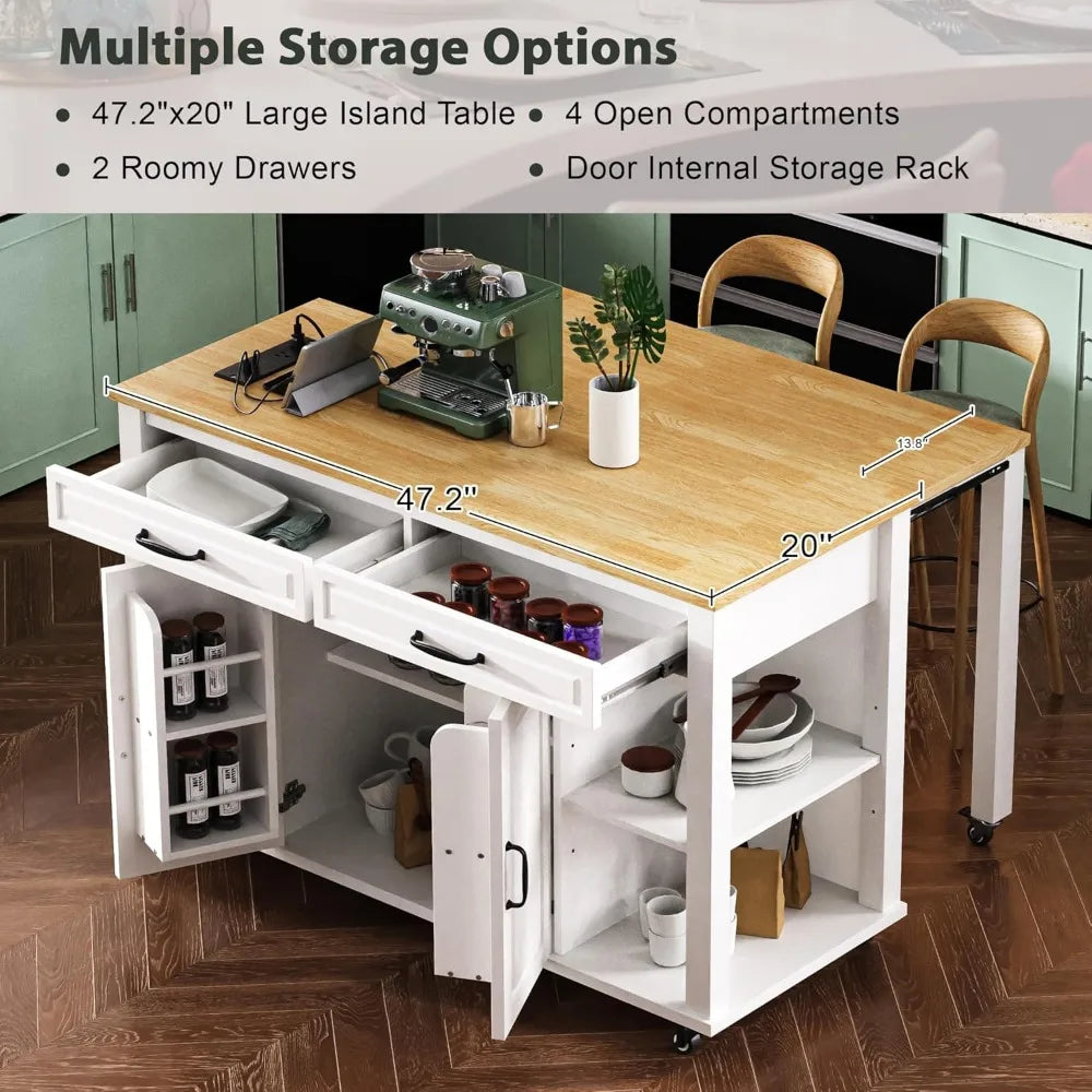 DAFIFY Kitchen Island On Wheels With Extendable Dining Table