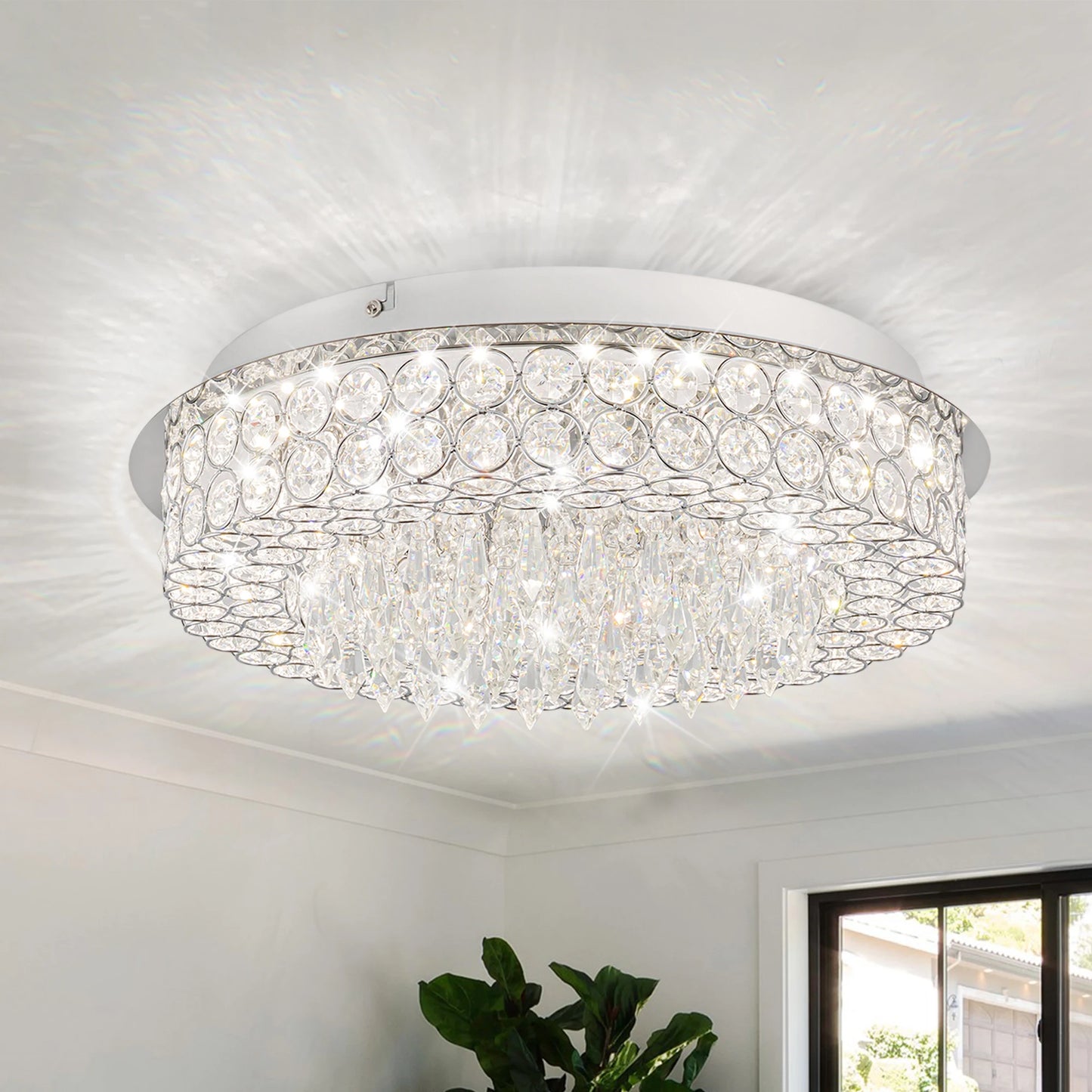 Crystal Flush Mount Ceiling Light LED Chandelier For Bedroom And Living Room