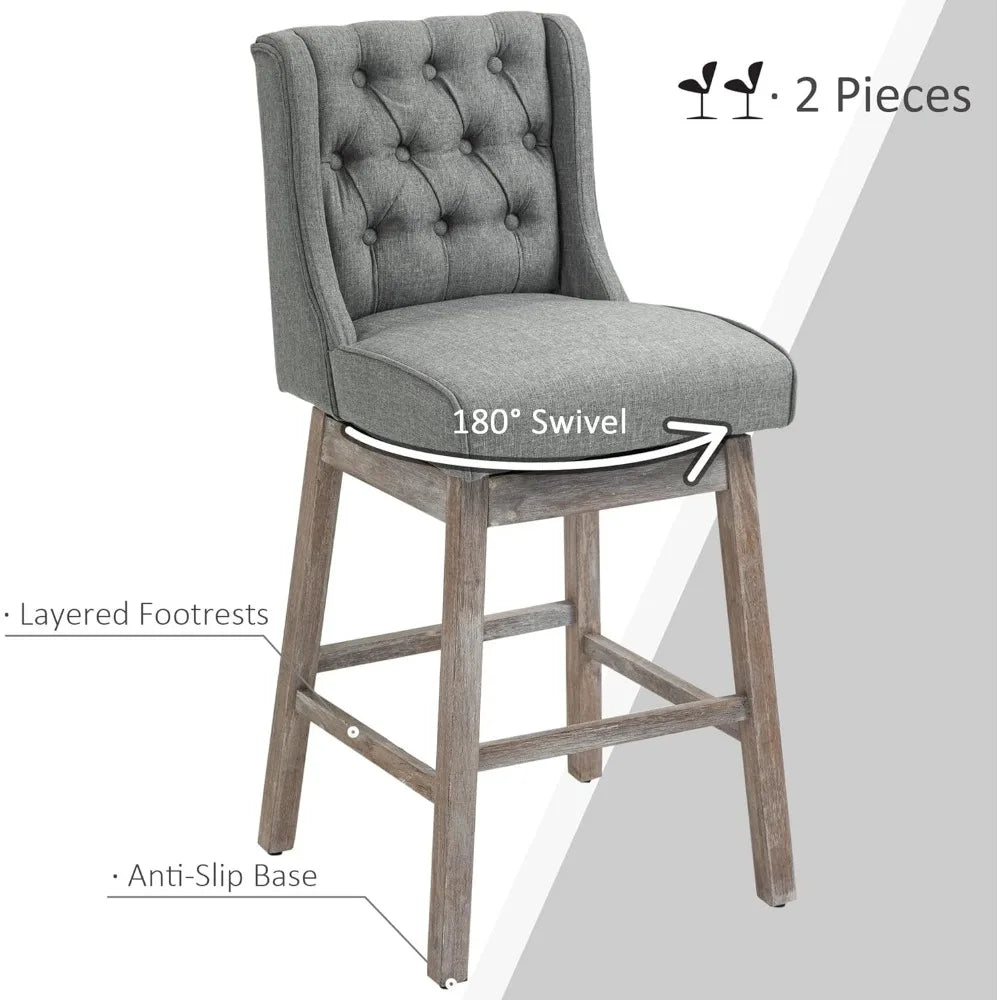 MKDK Modern Linen Bar Stools Set Of 2 Swivel Seats