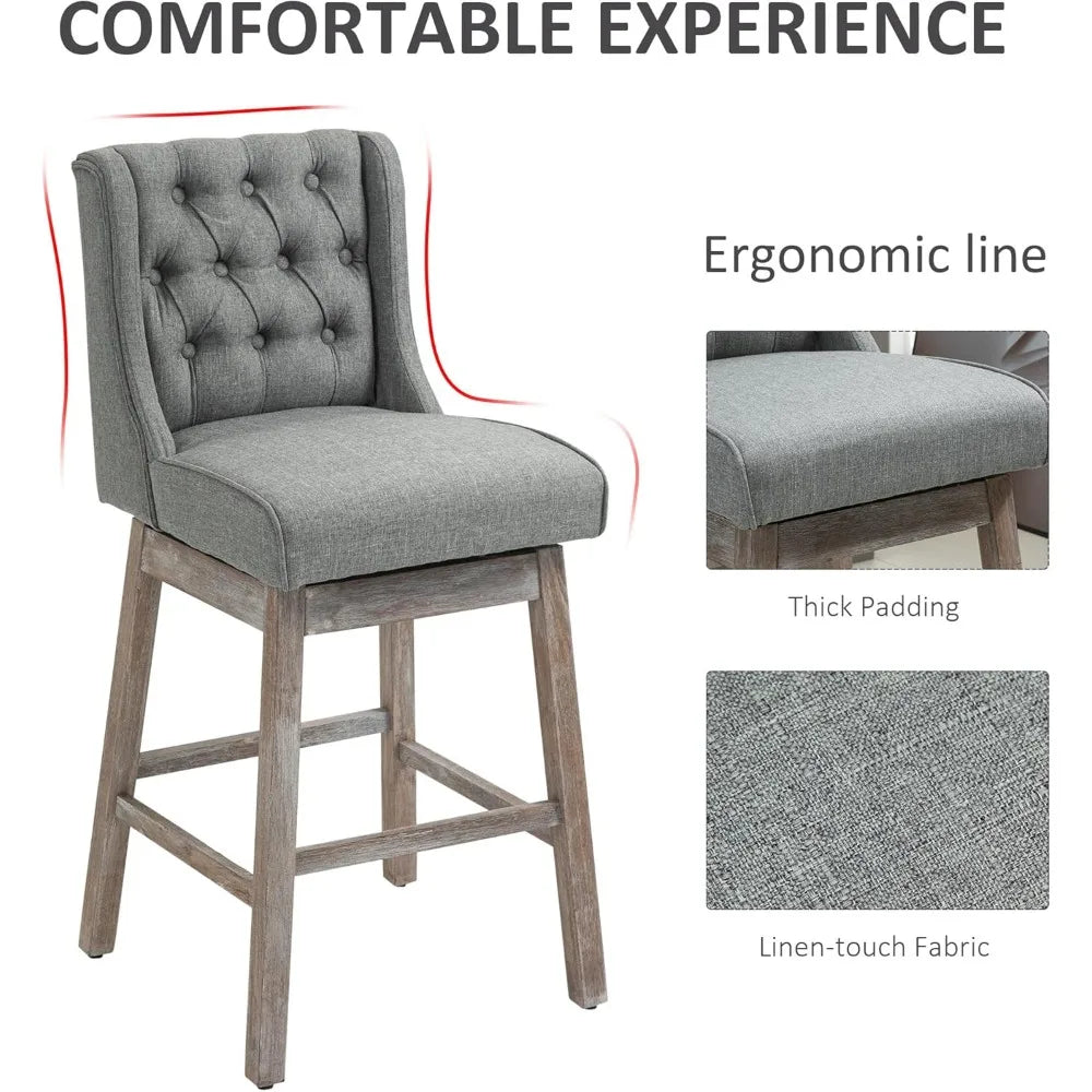 MKDK Modern Linen Bar Stools Set Of 2 Swivel Seats