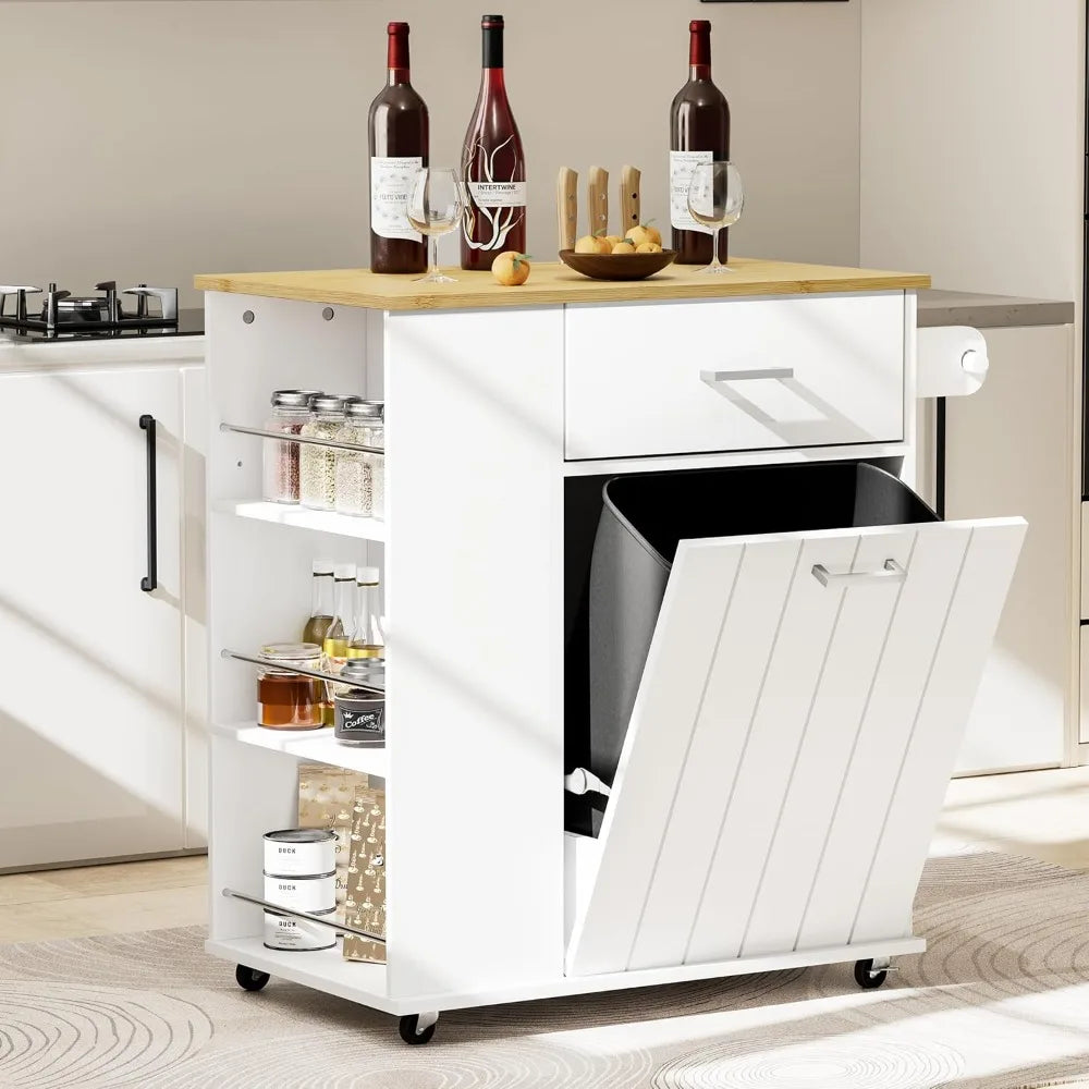 DAFIFY Rolling Kitchen Island On Wheels With Trash Can Storage