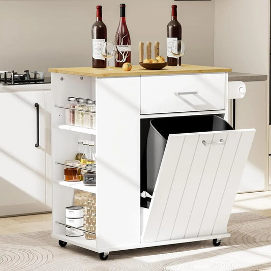 DAFIFY Rolling Kitchen Island On Wheels With Trash Can Storage