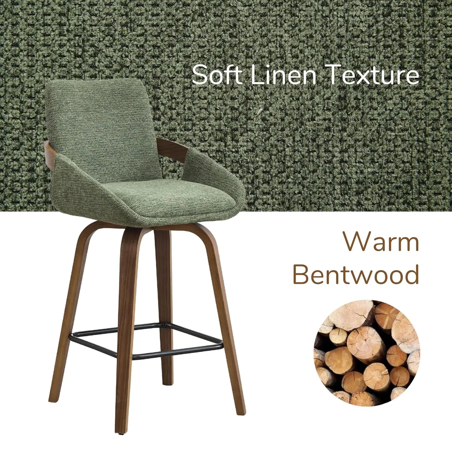 Counter Height Swivel Bar Stools Set 2 Walnut Bentwood Back