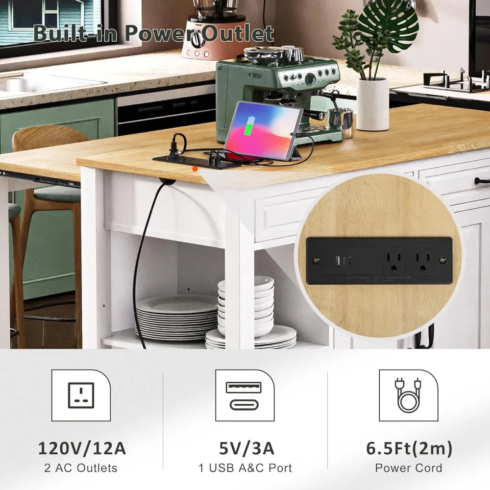 DAFIFY Kitchen Island On Wheels With Extendable Dining Table