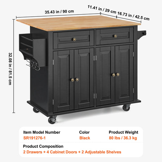 SucceBuy Kitchen Island Cart Wood Top With Drop Leaf Storage