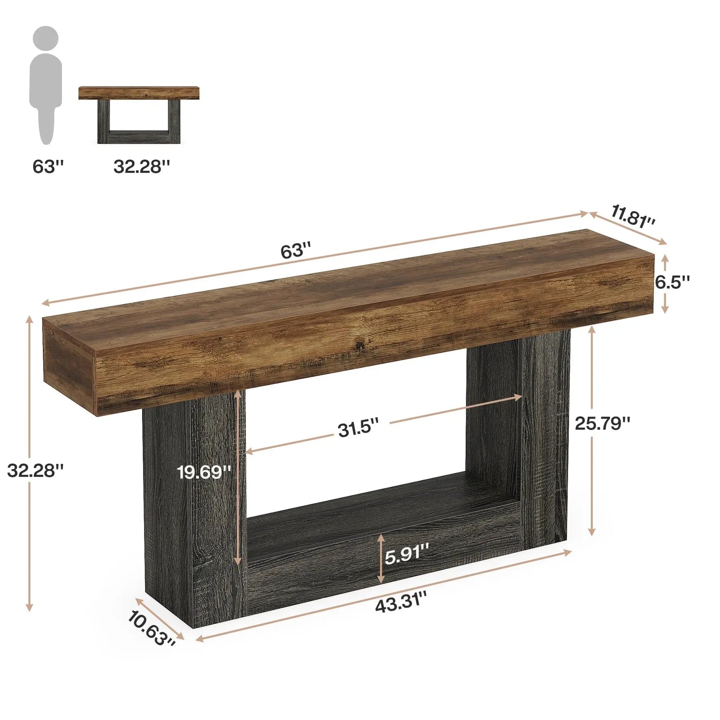 Tribesigns Farmhouse 2-Tier Console Table Entryway With U-Shaped Base