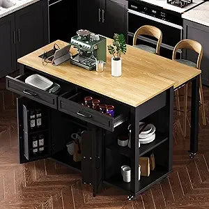 DAFIFY Kitchen Island On Wheels With Extendable Dining Table