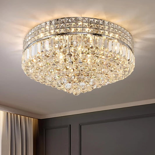 Modern Crystal Ceiling Light Dimmable Flush Mount For Hallways