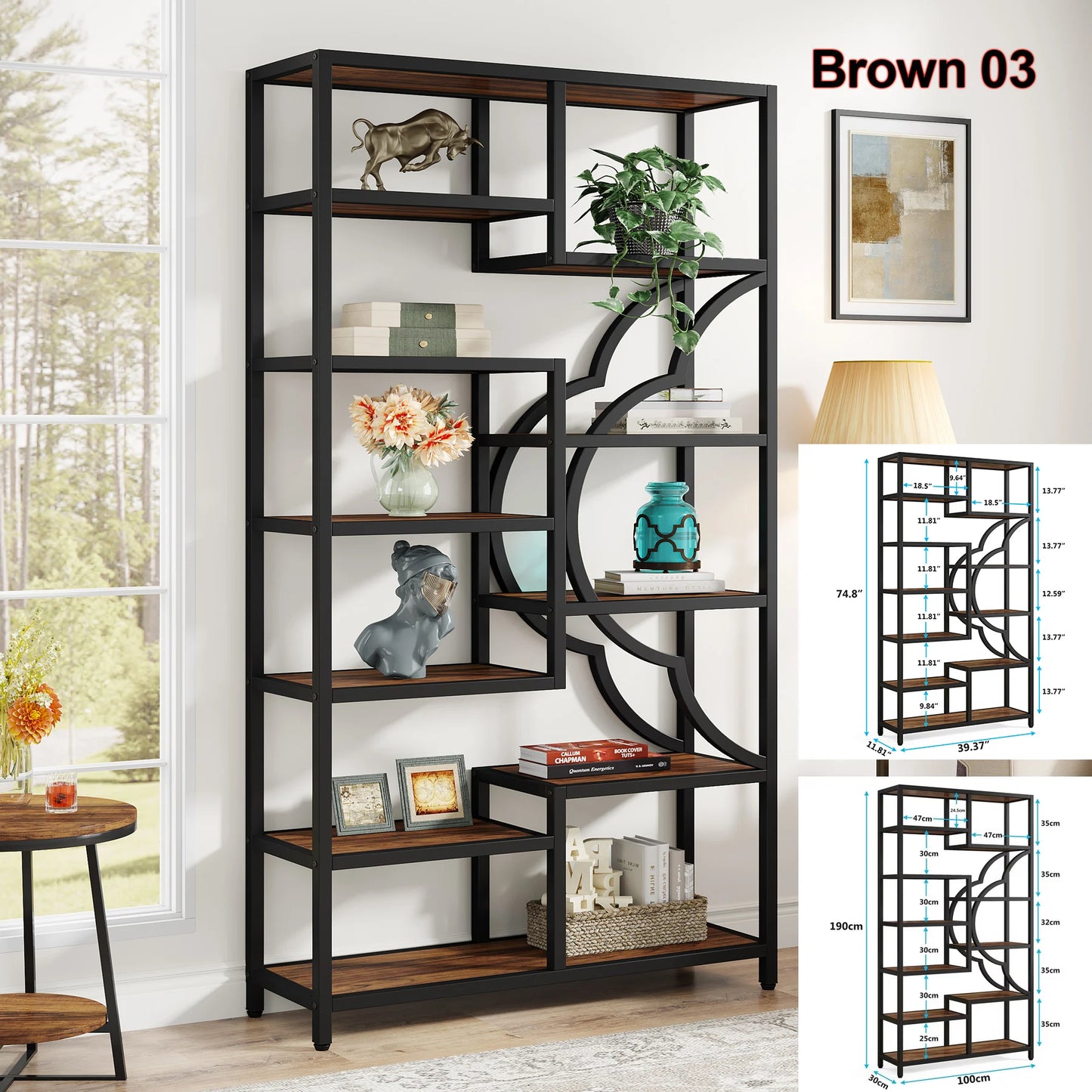 Tribesigns Industrial 5 Tier Etagere Bookcase Freestanding Storage Shelves