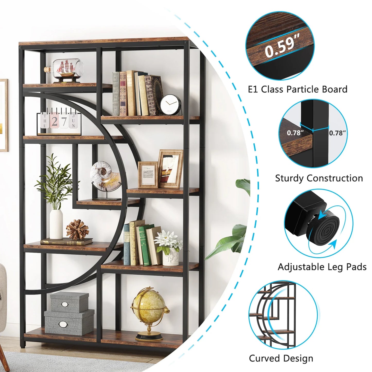 Tribesigns Industrial 5 Tier Etagere Bookcase Freestanding Storage Shelves