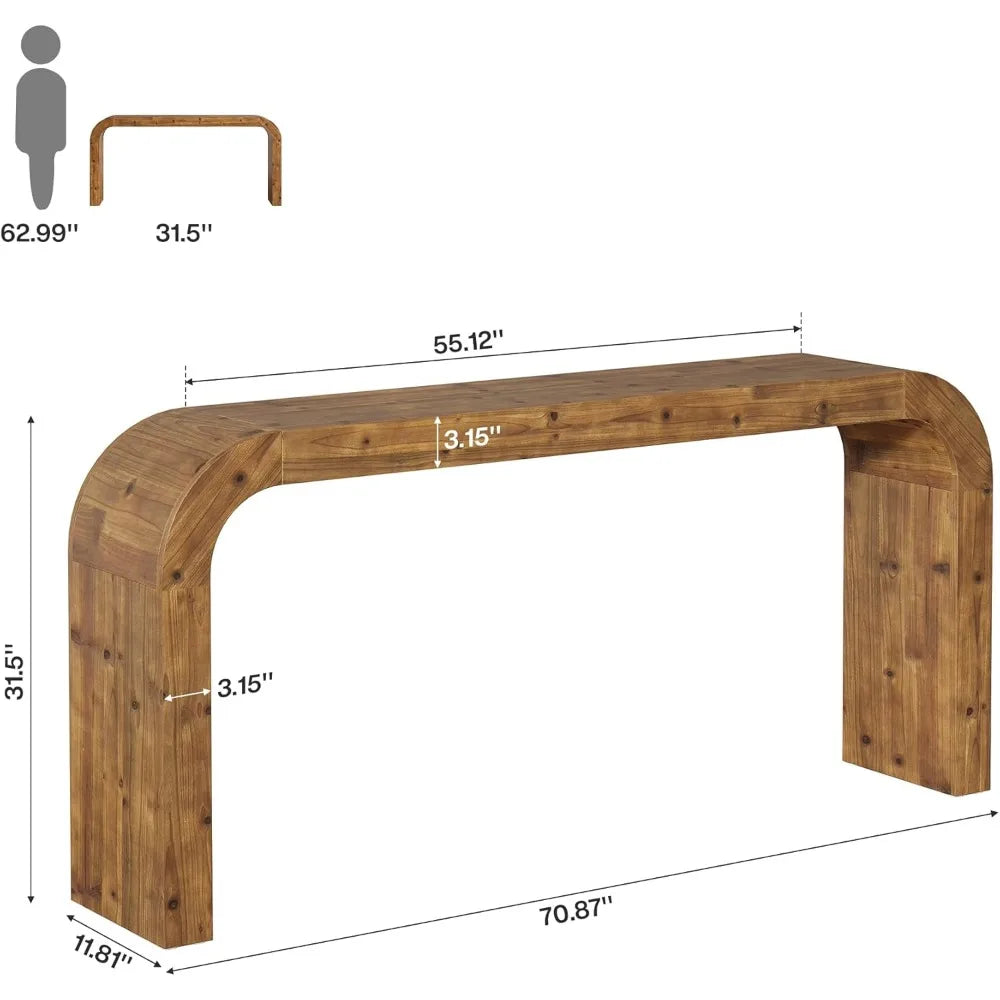 Solid Wood Console Table Farmhouse Sofa Table With Curved Corners