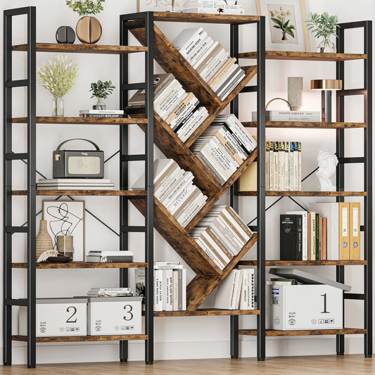 Five Tier Wooden Bookshelf With Metal Frame Modern Minimalist Design