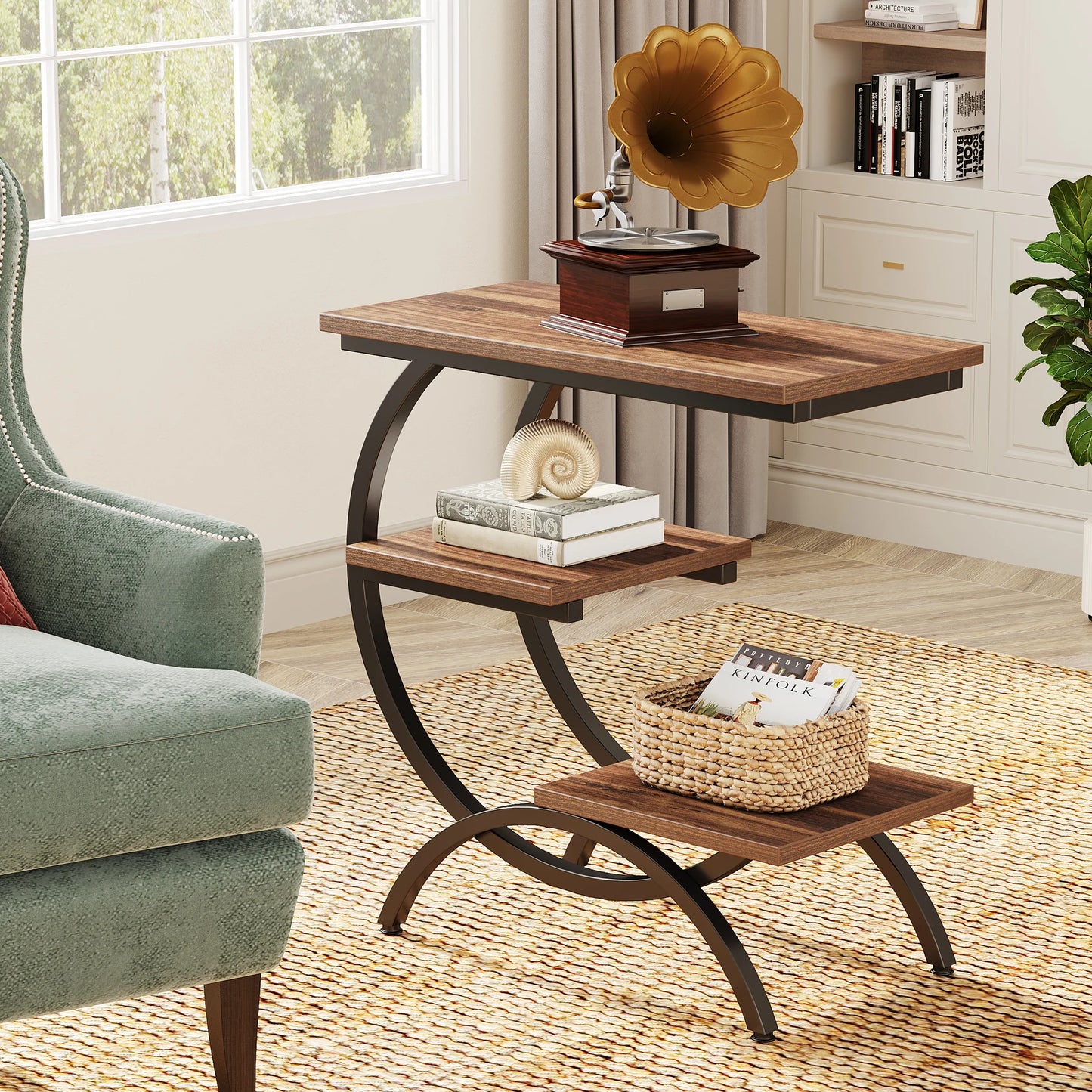 Tribesigns C Shaped End Table 3 Tier Industrial Side Storage