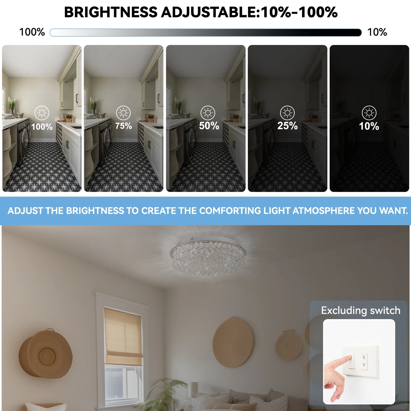 Crystal Flush Mount Ceiling Light LED Chandelier For Bedroom And Living Room