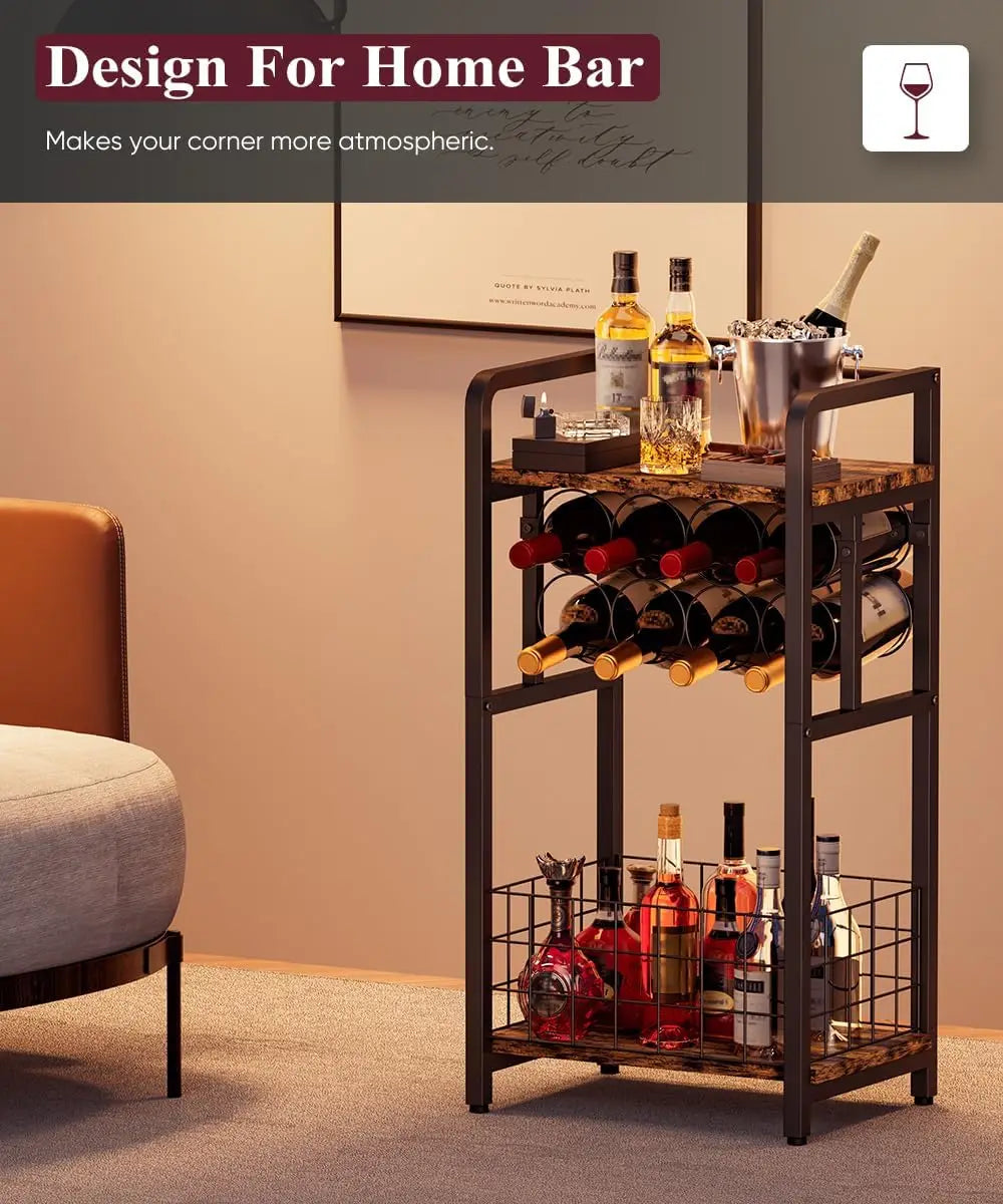 Three Tier Freestanding Wine Rack With Wood For Small Spaces