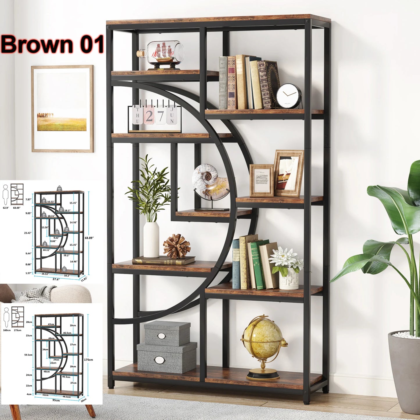 Tribesigns Industrial 5 Tier Etagere Bookcase Freestanding Storage Shelves