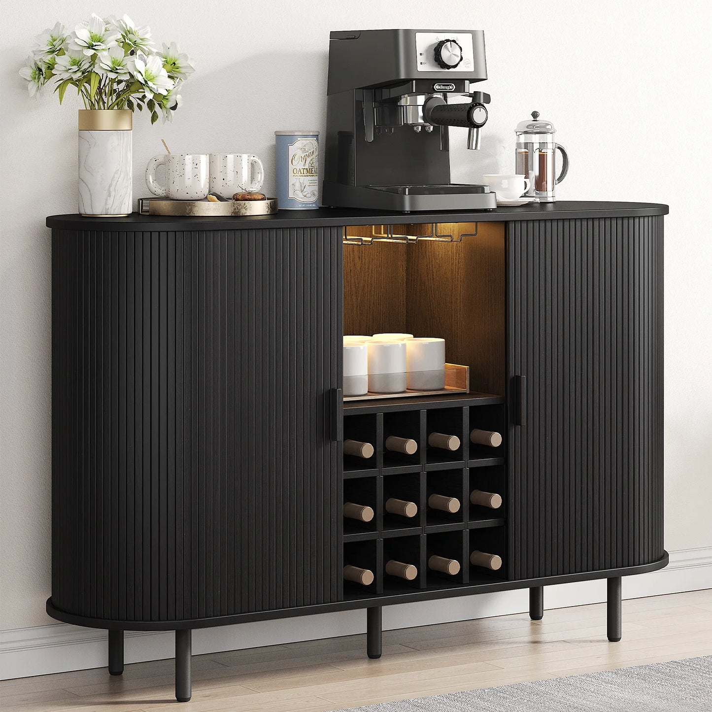 None Wine Bar Cabinet With LED Light And Glass Holder