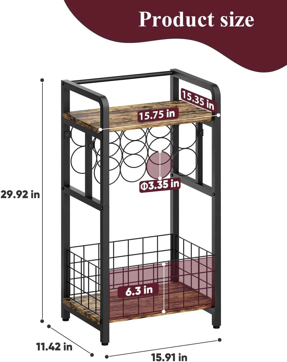 Three Tier Freestanding Wine Rack With Wood For Small Spaces