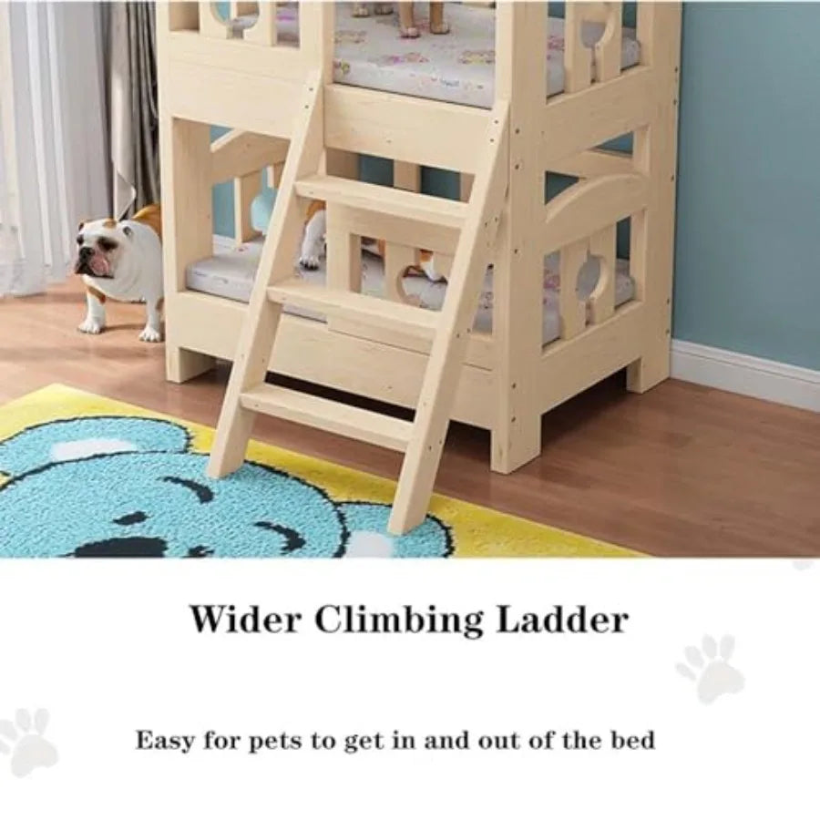 Dog Bunk Bed With Wood Frame And Steps
