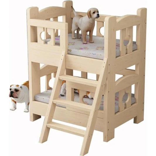 Dog Bunk Bed With Wood Frame And Steps
