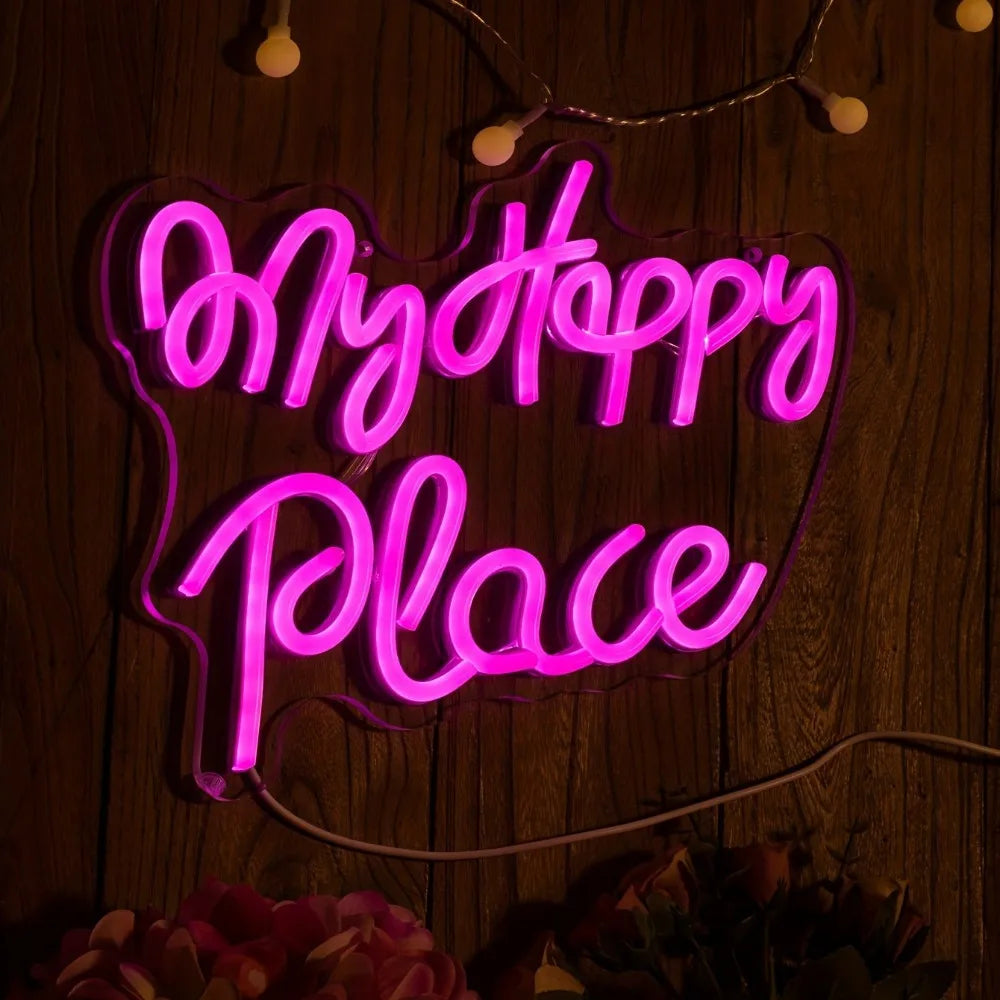 My Happy Place Neon Sign For Bedrooms And Party Decor