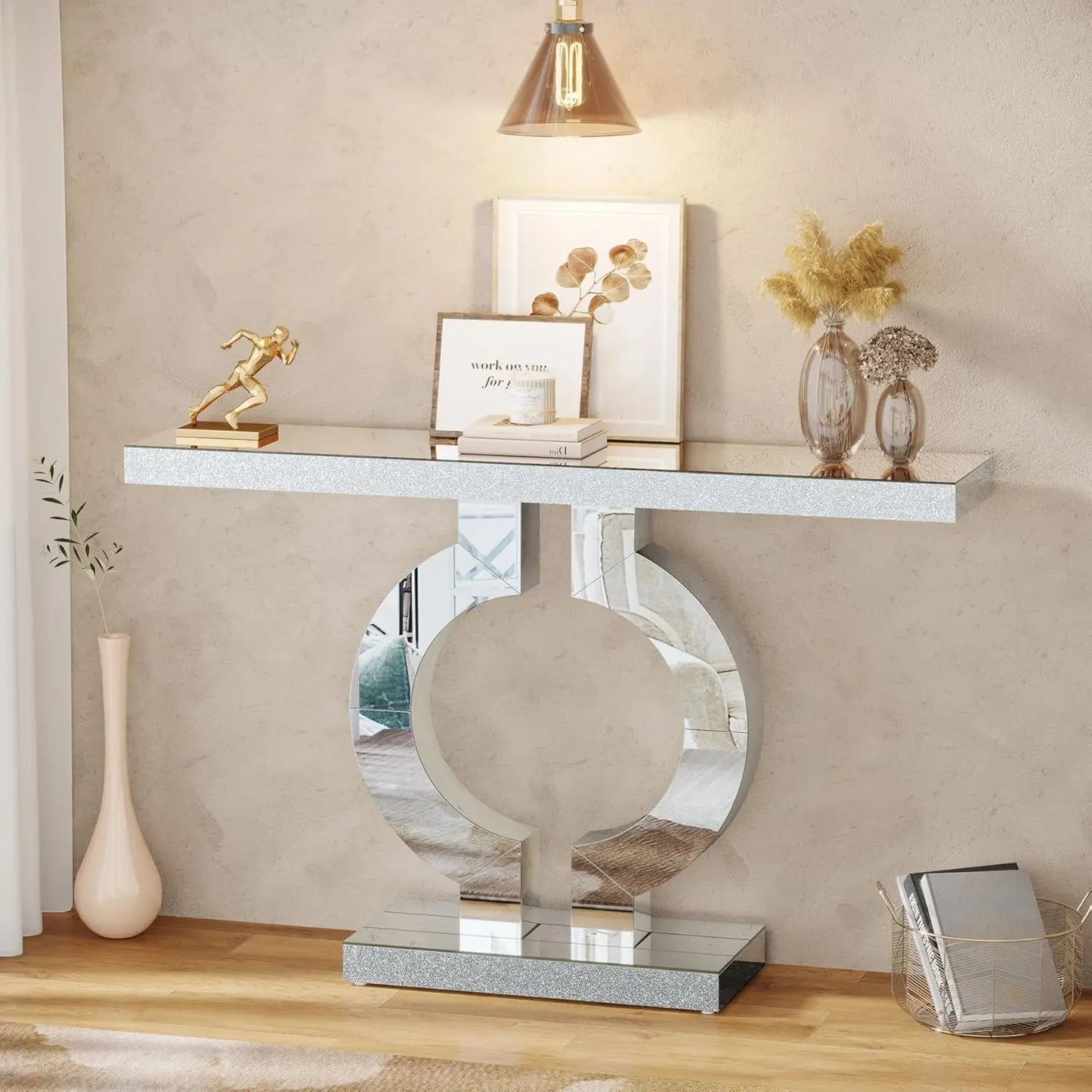Tribesigns Mirrored Console Table Modern Entryway Table