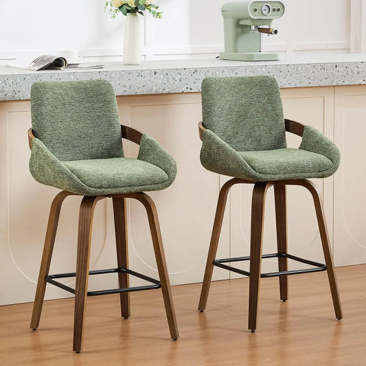Counter Height Swivel Bar Stools Set 2 Walnut Bentwood Back